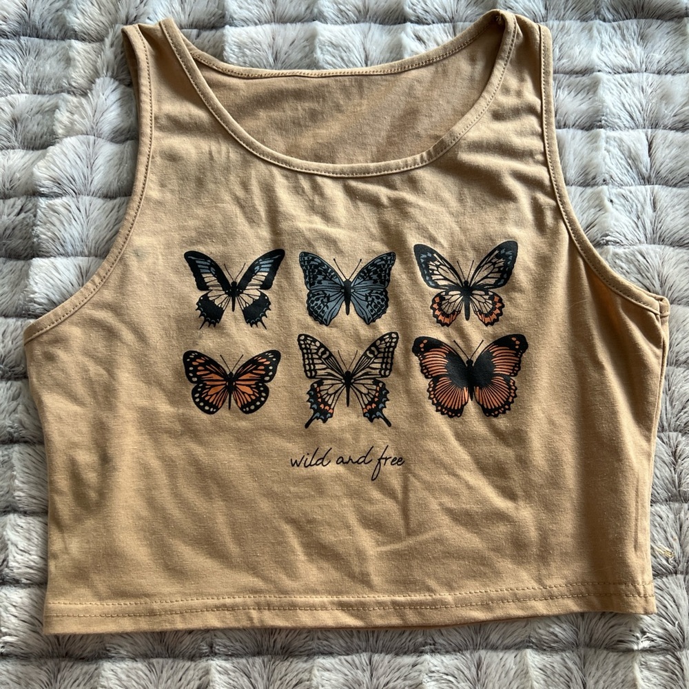 Butterfly Tan Cropped Tank Top(medium)